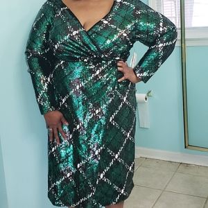Green plaid sequin dress